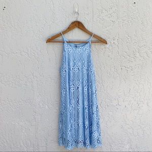 Sky Blue Crochet Mini Summer Dress Wedding Size M